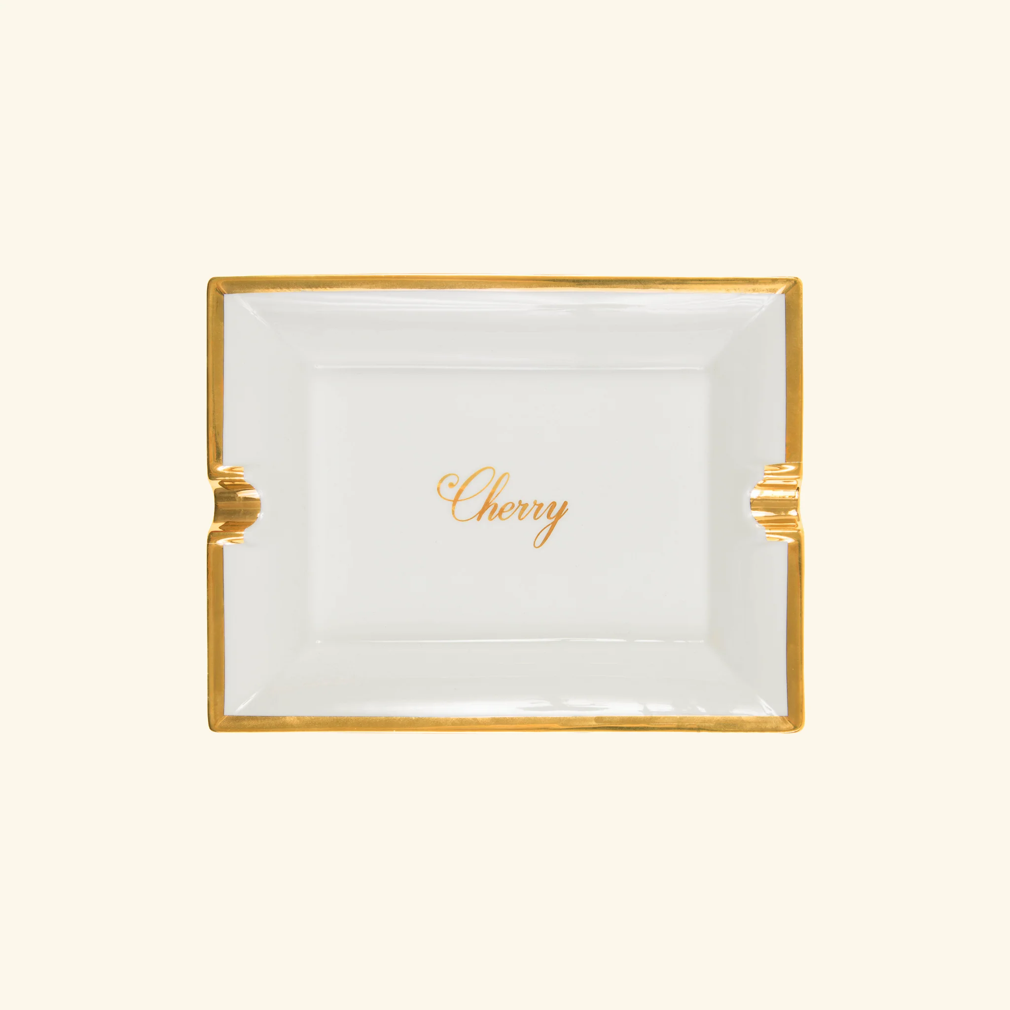 Rectangular Ceramic Ashtray (Off-White/Gold)