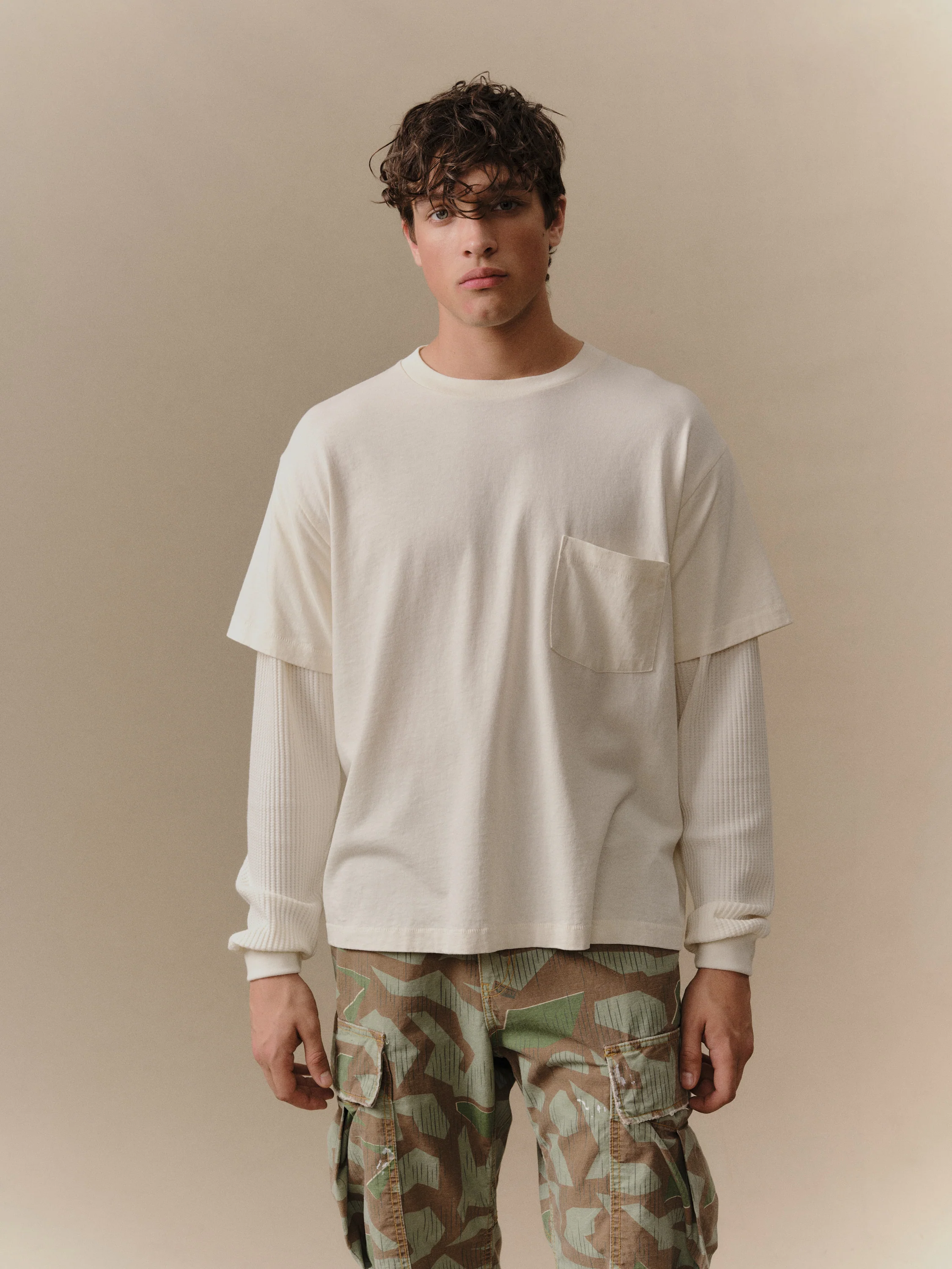 Santa Fe Layered Thermal T-Shirt (Cream) - Image 2