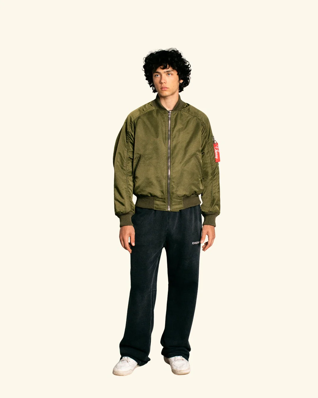 Satin Bomber Jacket (Olive) - Image 3
