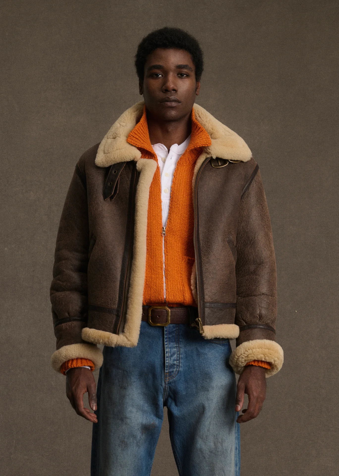 Shearling Aviator Jacket (Chestnut) - Image 2