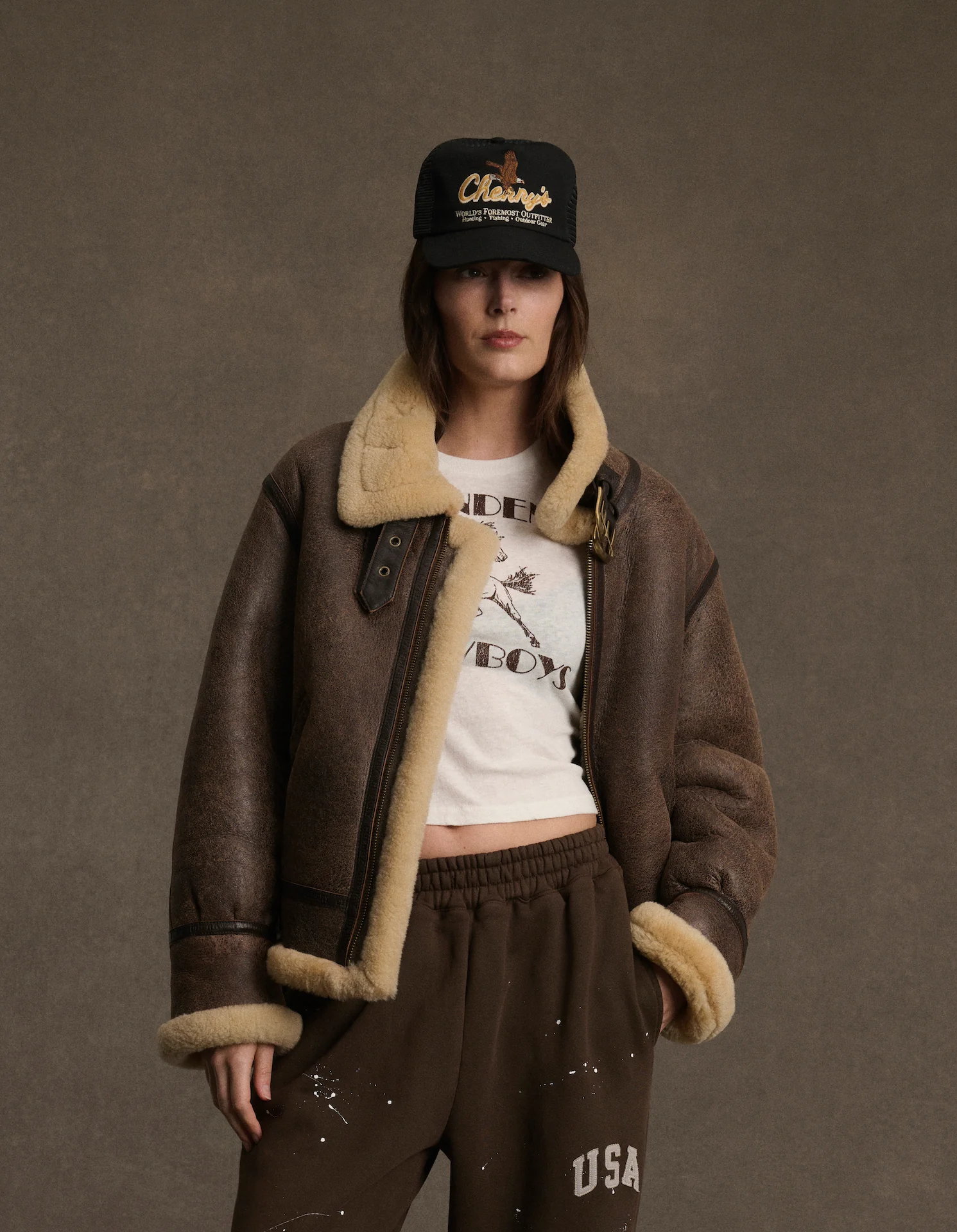 Shearling Aviator Jacket (Chestnut) - Image 3