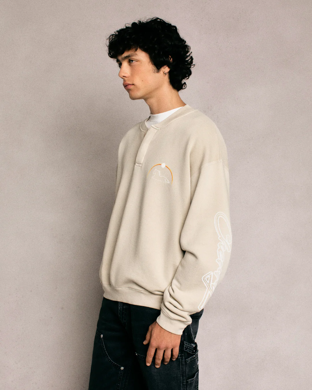 Stardust Henley Crewneck (Beige) - Image 5