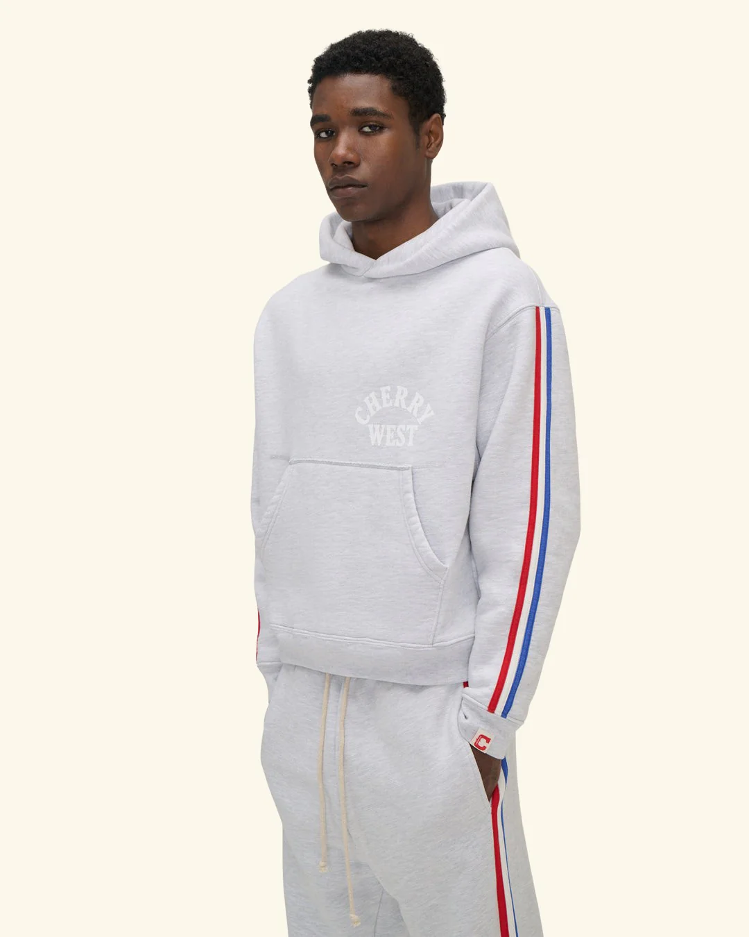 Striped Applique Hoodie (Heather Grey) - Image 5