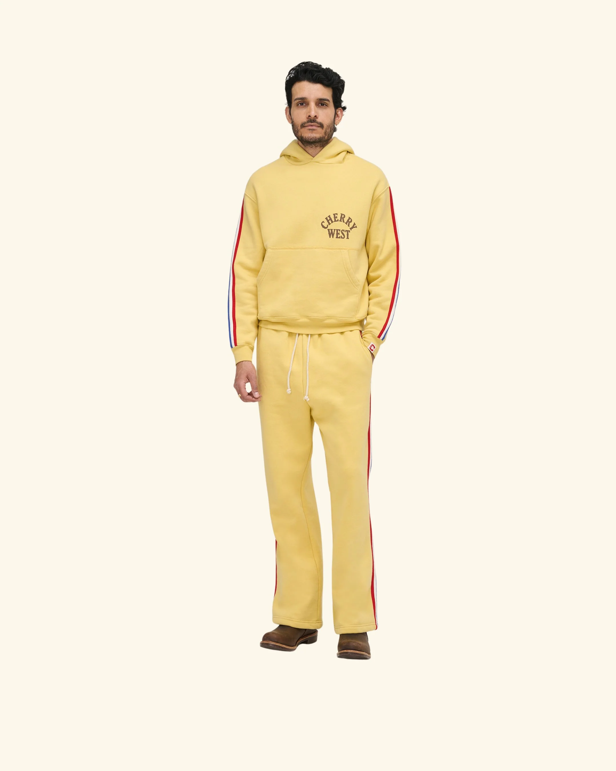 Striped Applique Parachute Sweatpants (Butter) - Image 3
