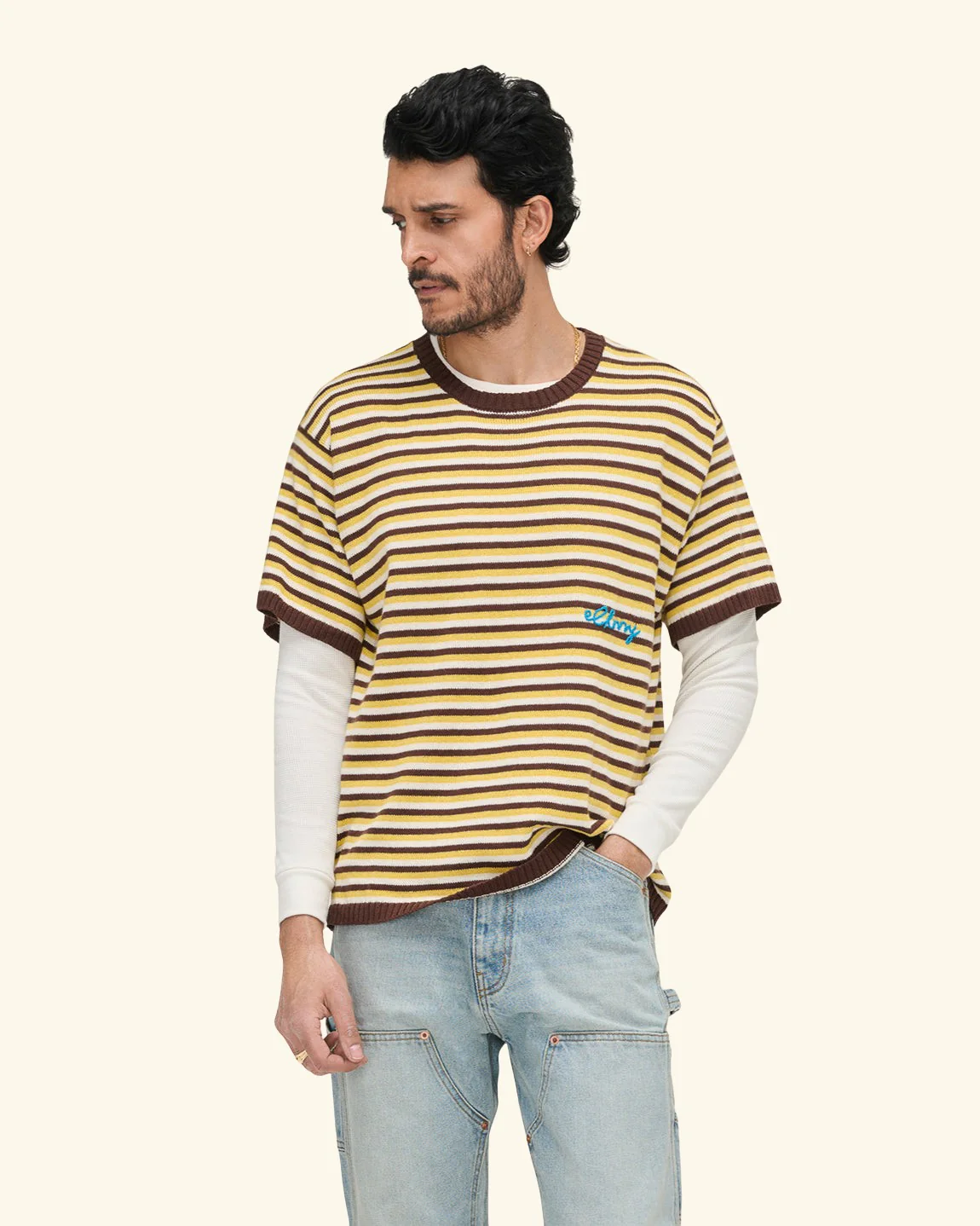 Striped Knit T-Shirt (Brown Butter) - Image 3