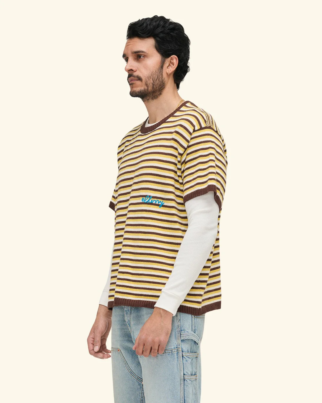 Striped Knit T-Shirt (Brown Butter) - Image 4