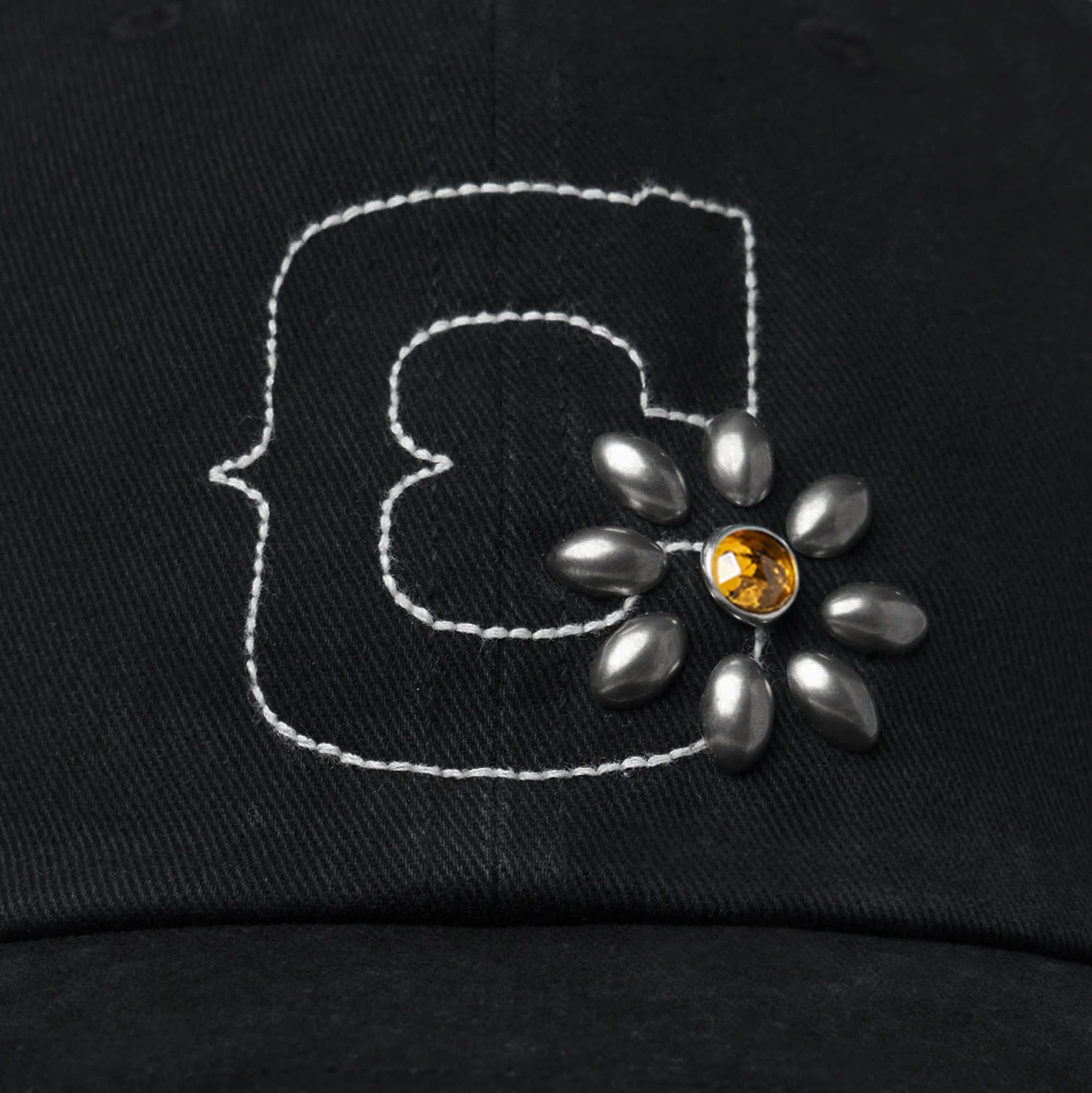 Studded Unstructured Hat (Black) - Image 2