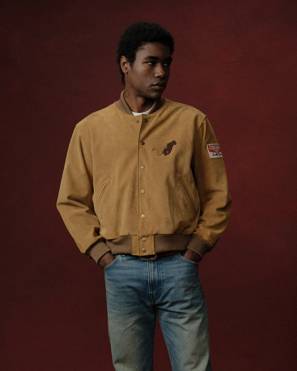 Cherry x Wrangler Suede Varsity Jacket (Tan) - Image 4
