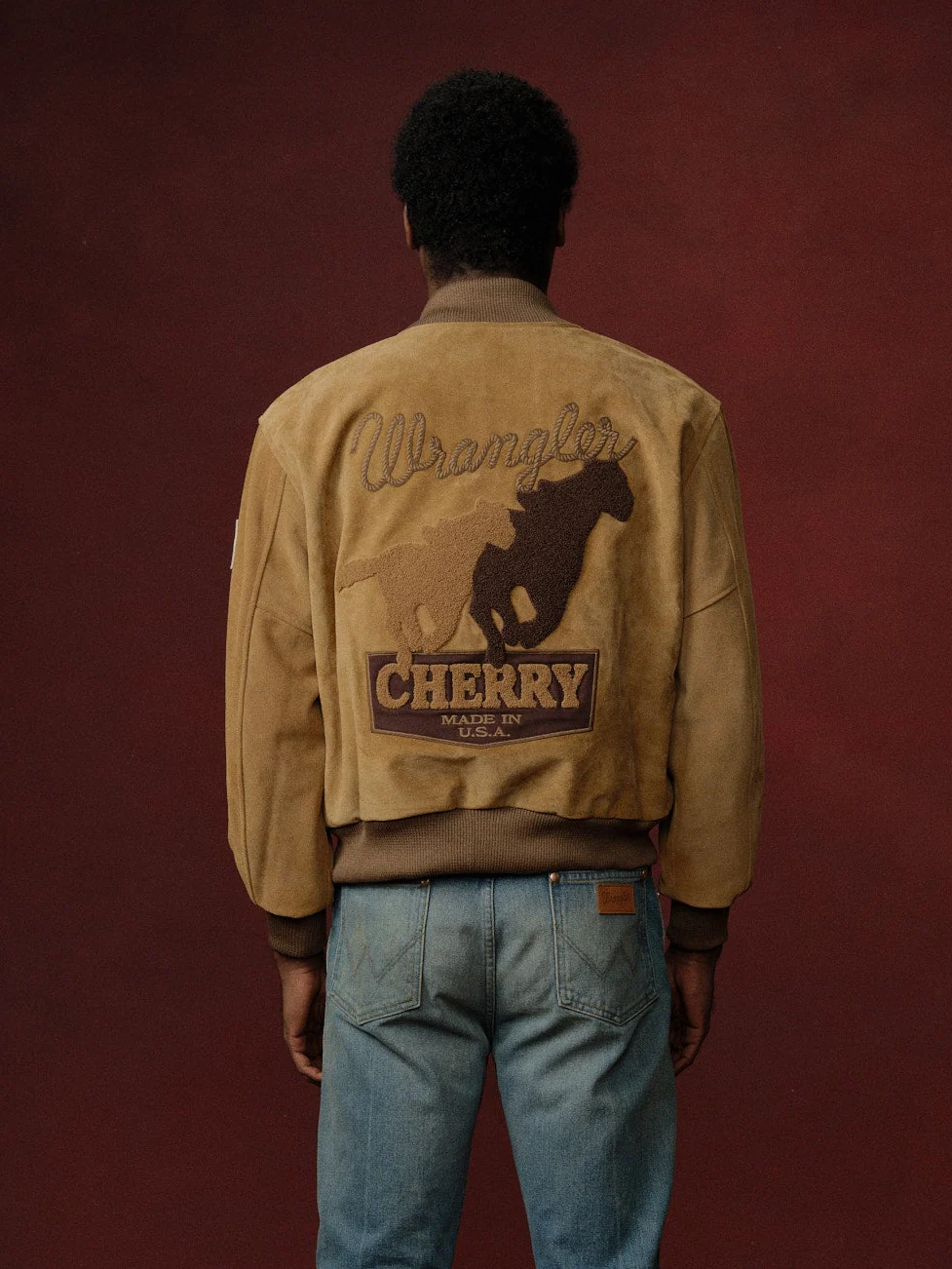 Cherry x Wrangler Suede Varsity Jacket (Tan) - Image 5
