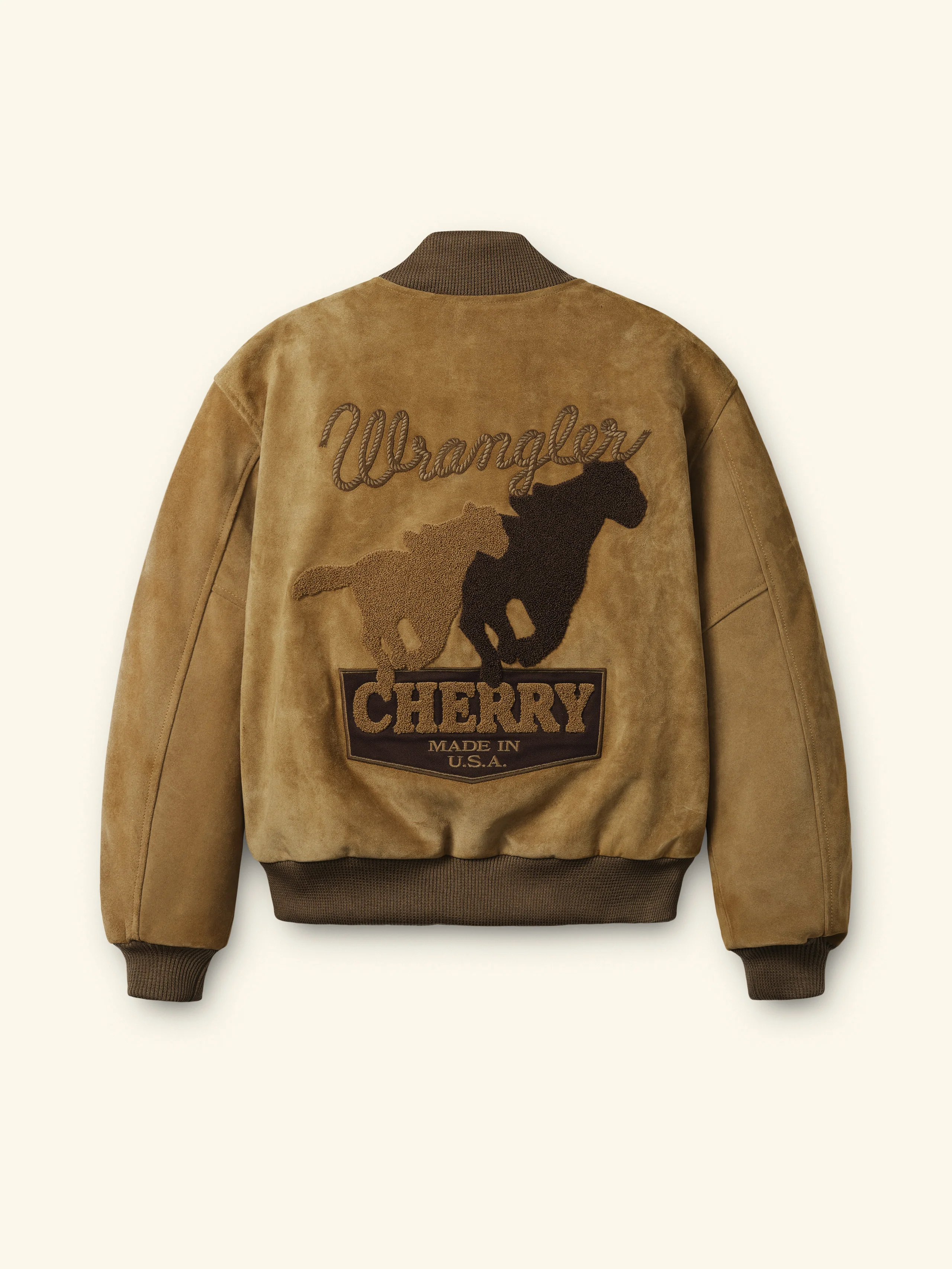 Cherry x Wrangler Suede Varsity Jacket (Tan) - Image 6