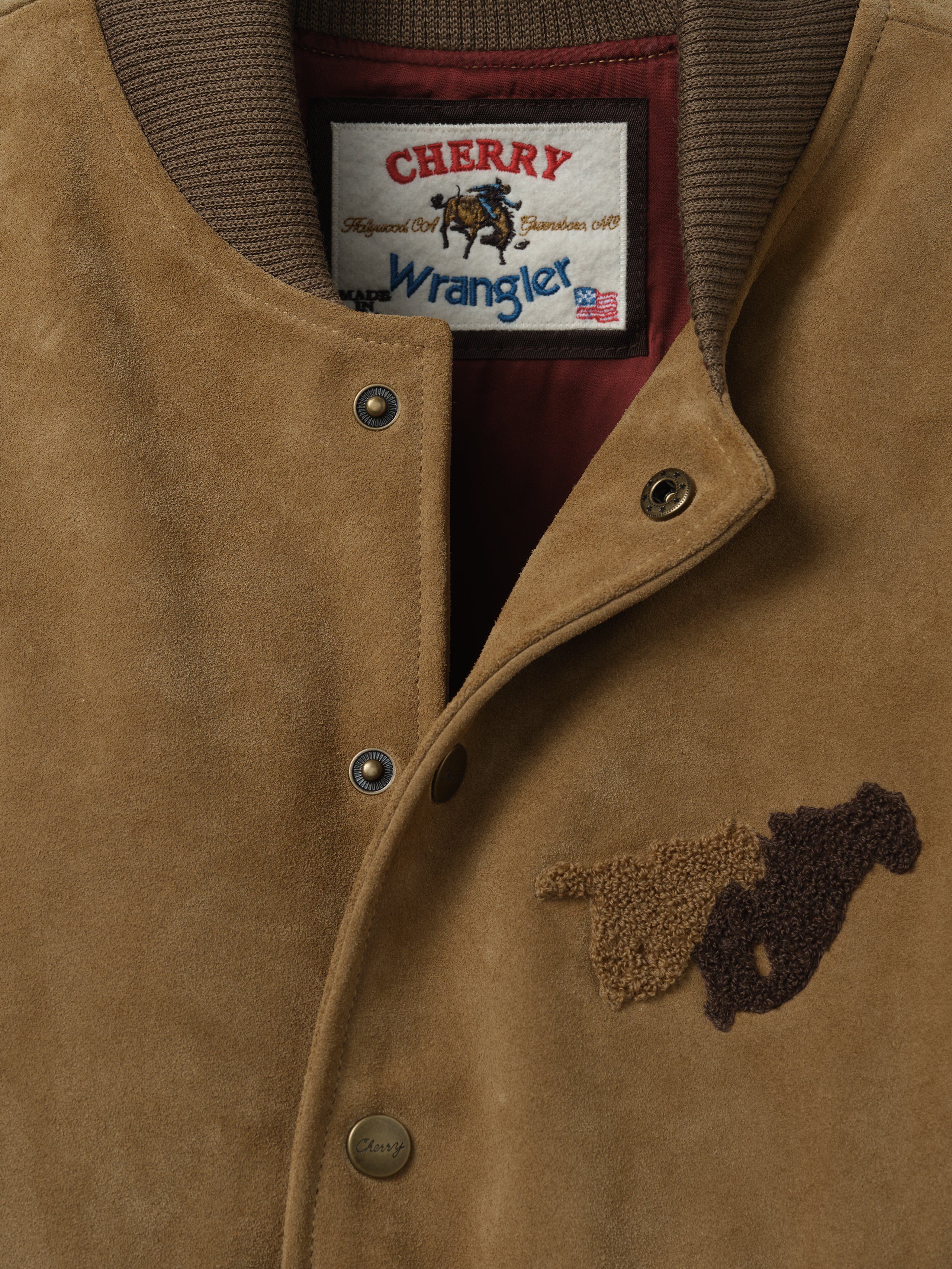 Cherry x Wrangler Suede Varsity Jacket (Tan) - Image 7