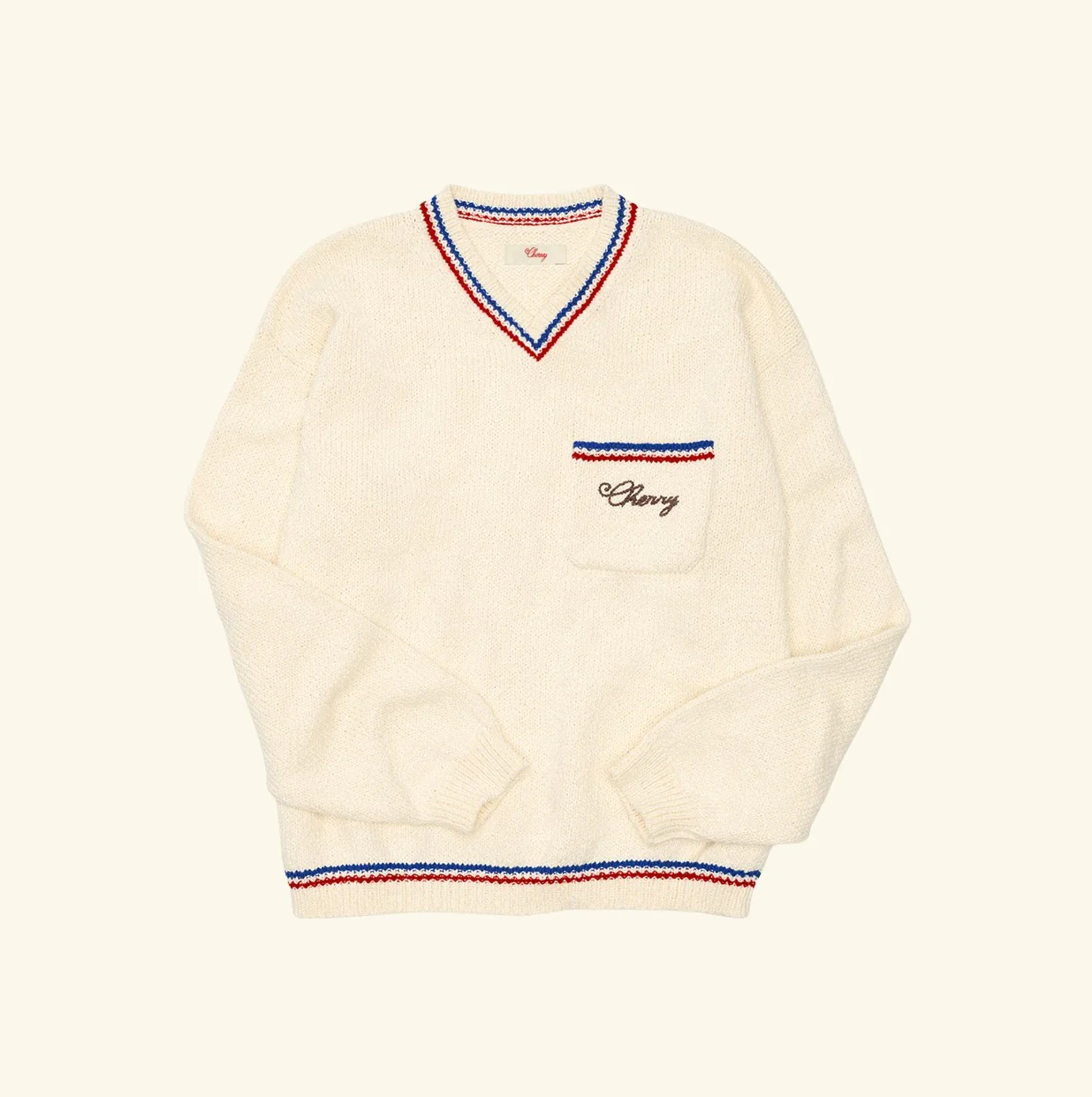 V-Neck Cotton Knit Sweater (Cream)