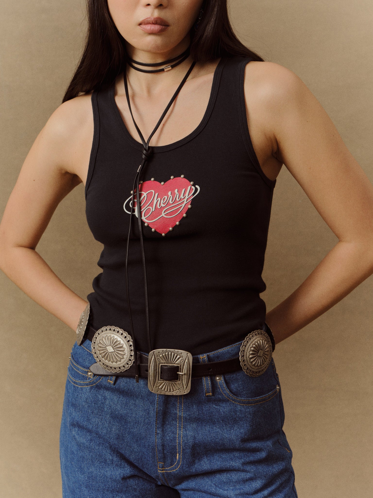 Women's Studded Valentine's Tank Top (Vintage Black) - Image 5