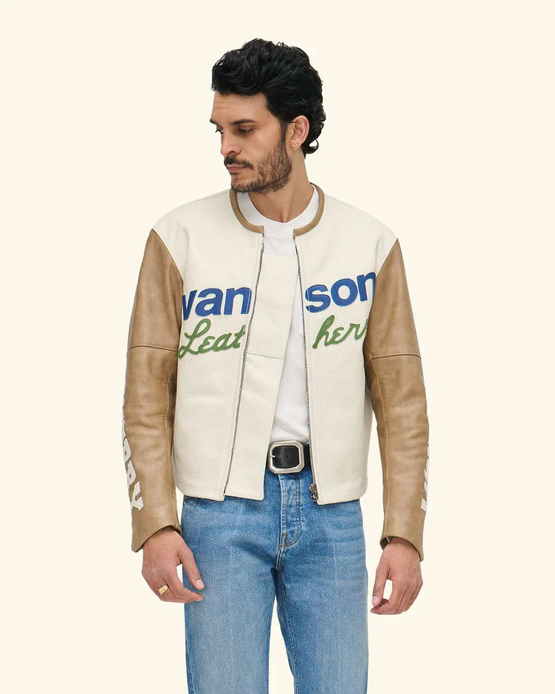 Vanson Leather Moto Jacket (White/Tan) - Image 4