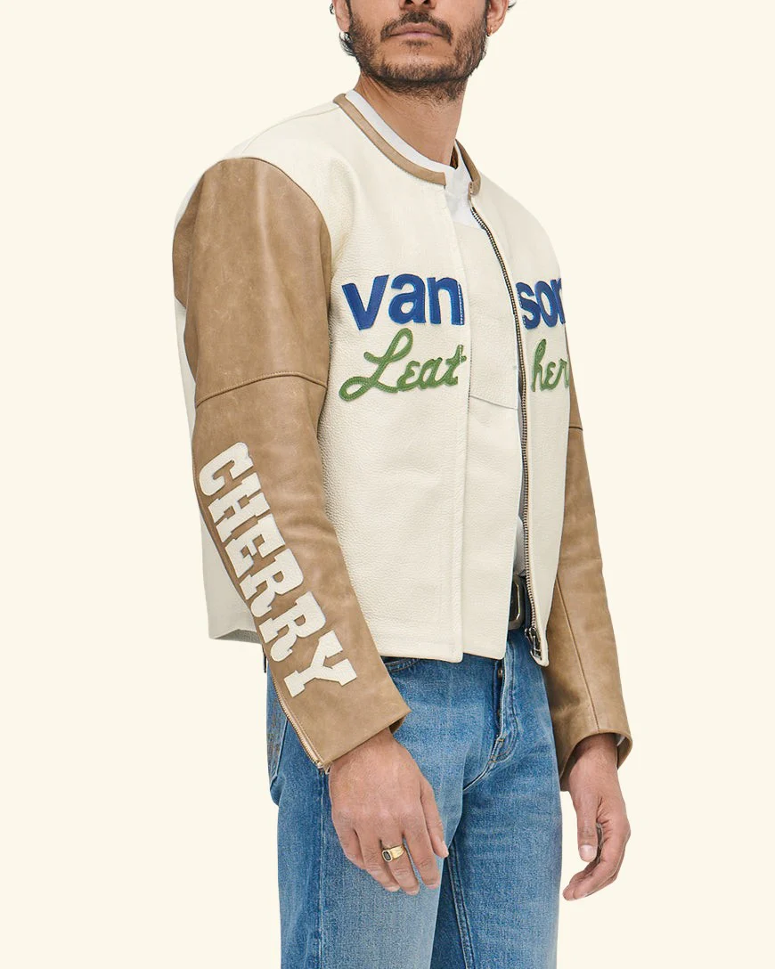 Vanson Leather Moto Jacket (White/Tan) - Image 5