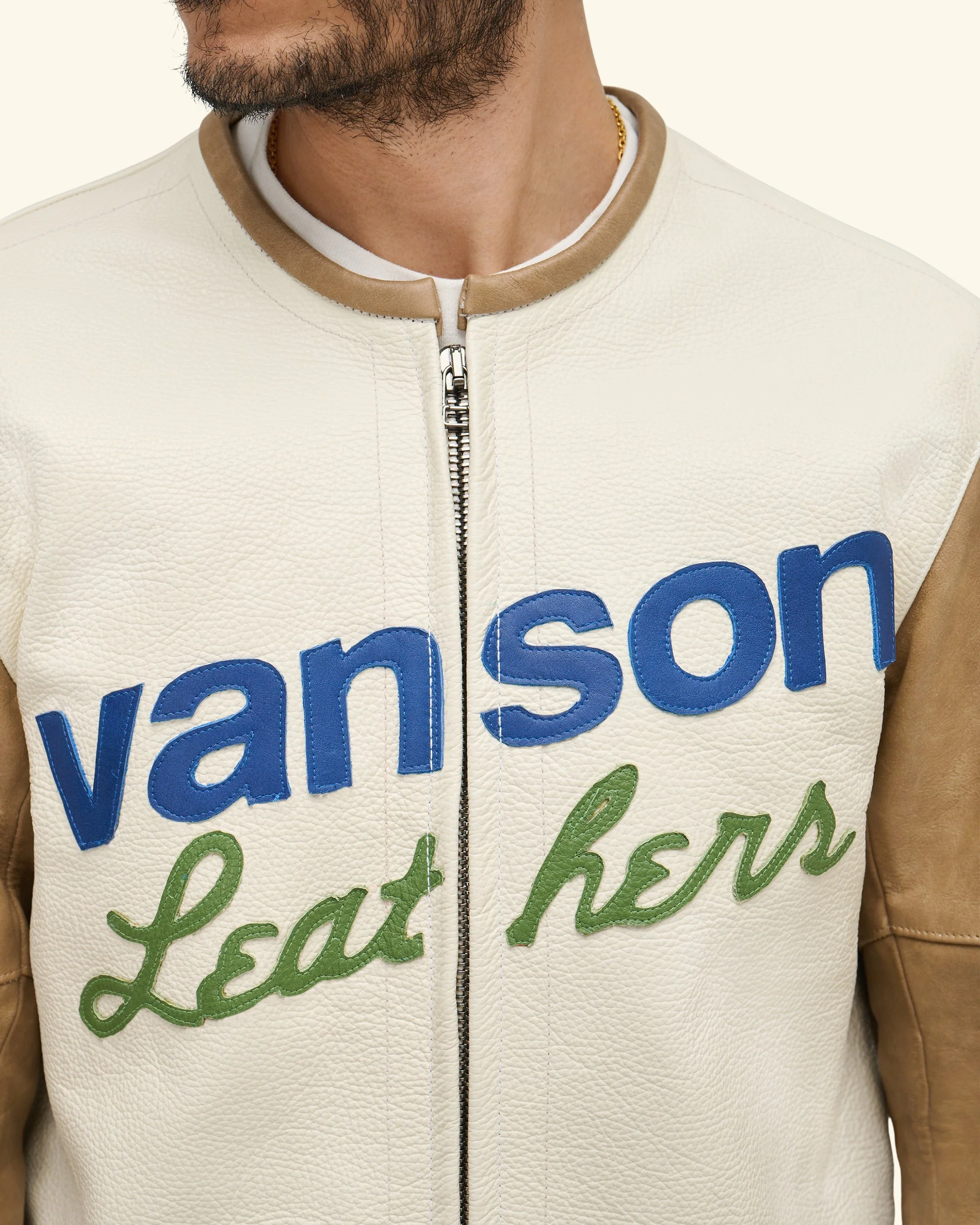 Vanson Leather Moto Jacket (White/Tan) - Image 6