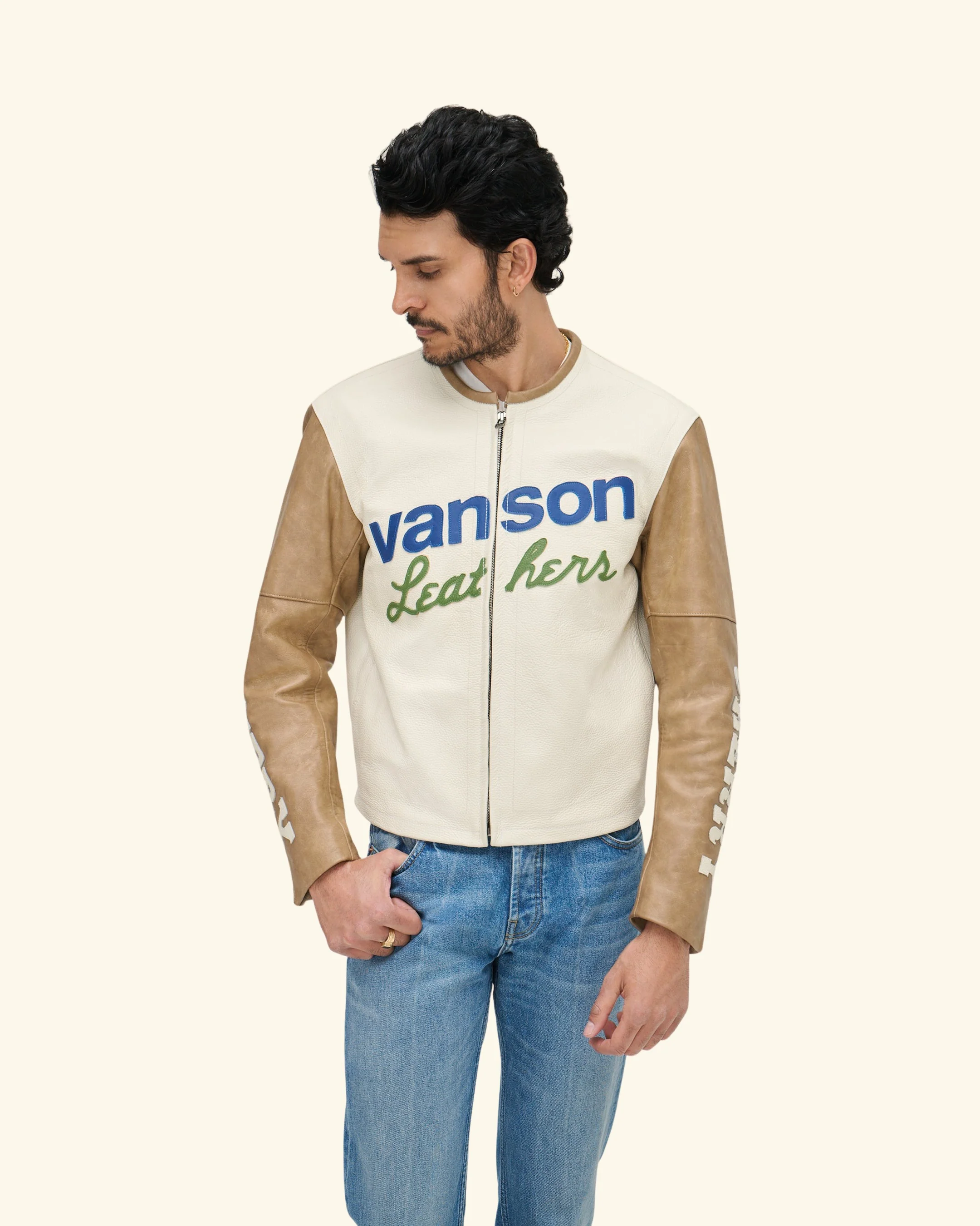 Vanson Leather Moto Jacket (White/Tan) - Image 7