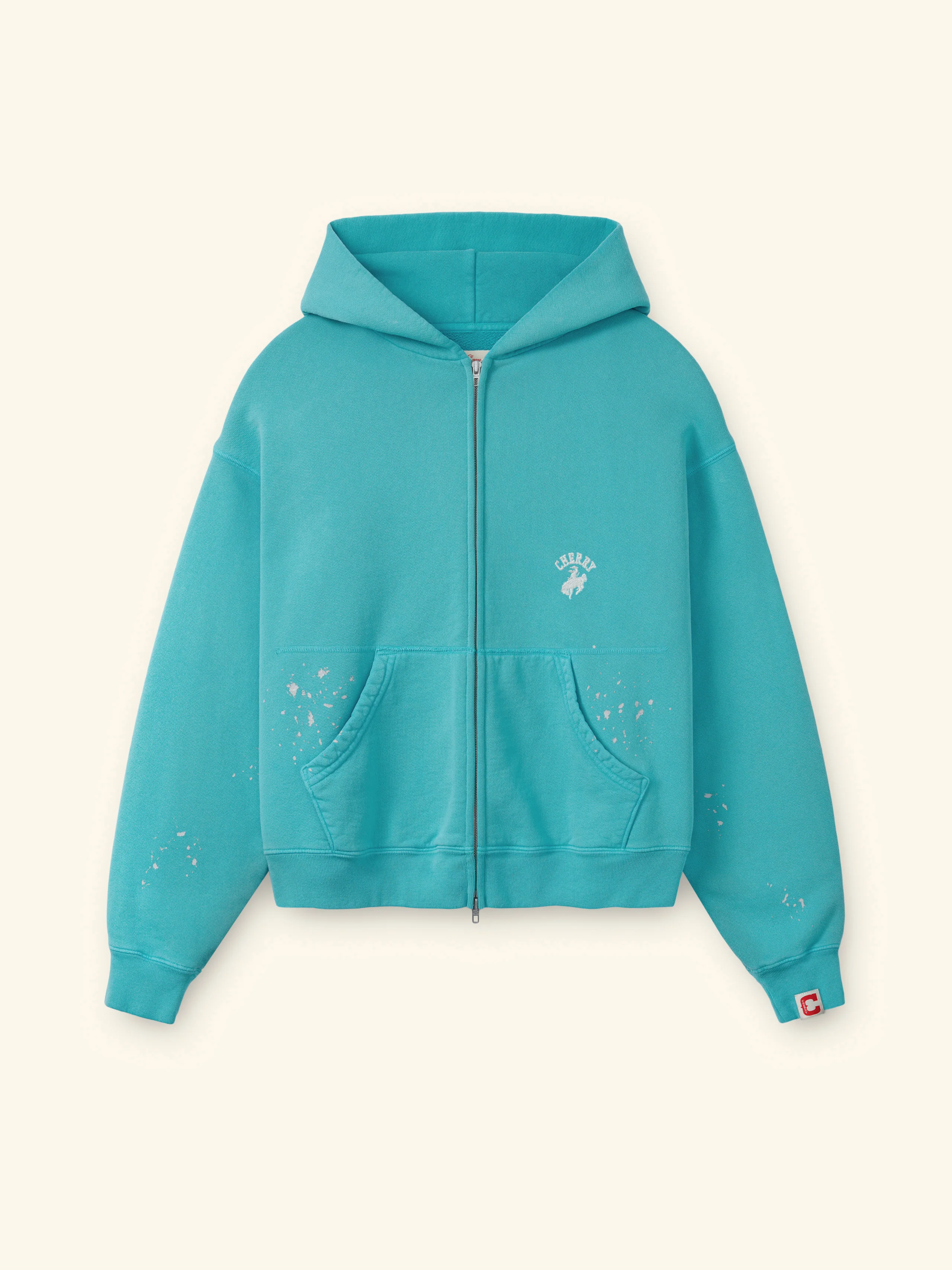 Western Athletic Zip Up Hoodie (Turquoise)