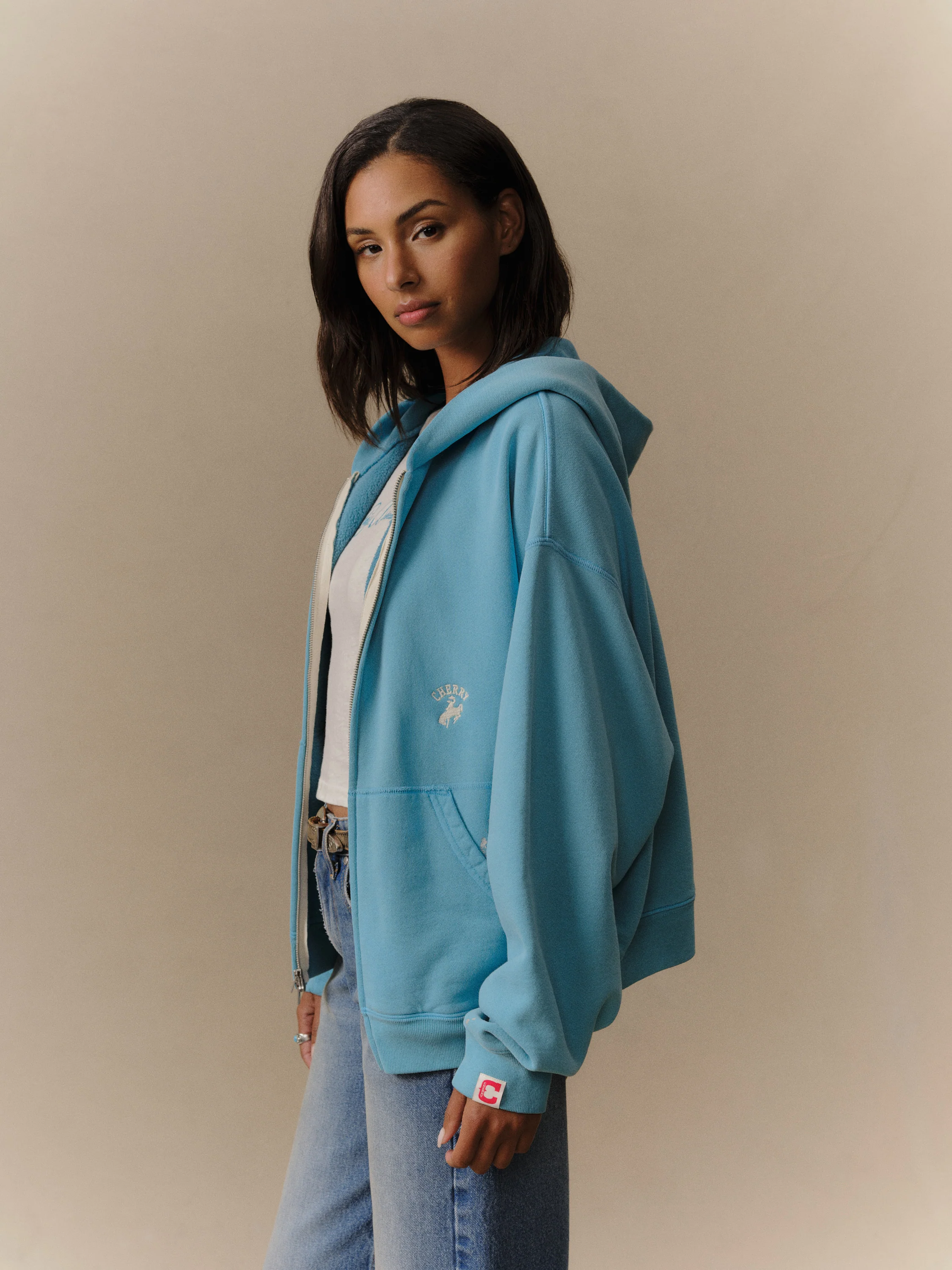 Western Athletic Zip Up Hoodie (Turquoise) - Image 3