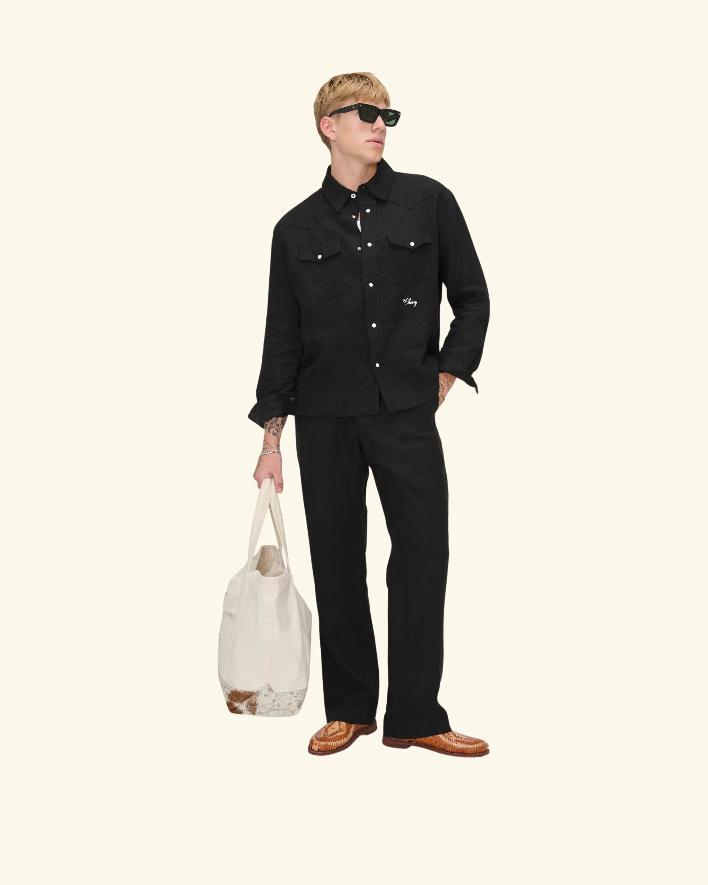 Linen Western Chino Pants (Black) - Image 5