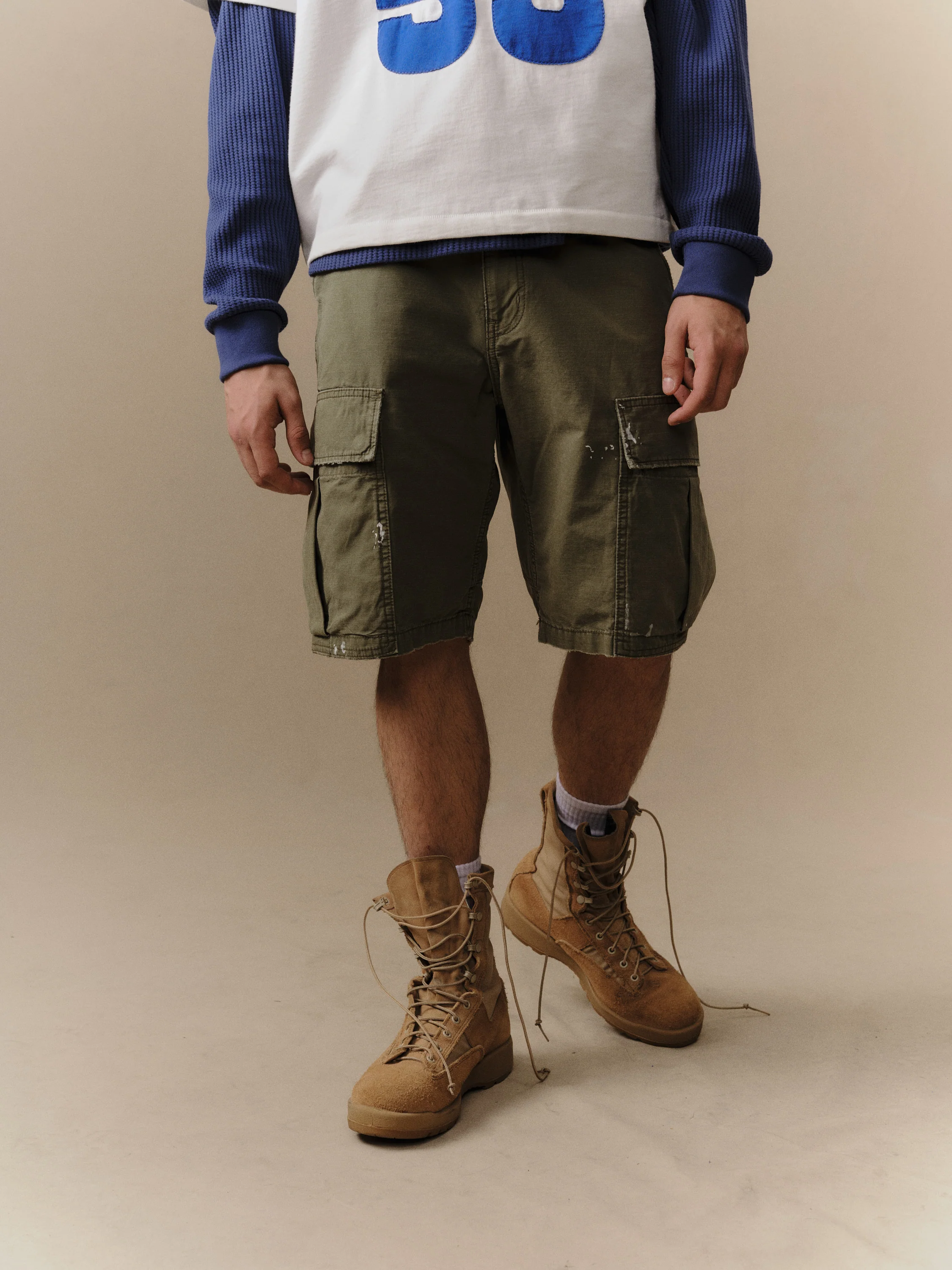 Wide Leg Cargo Shorts (Army Green) - Image 2