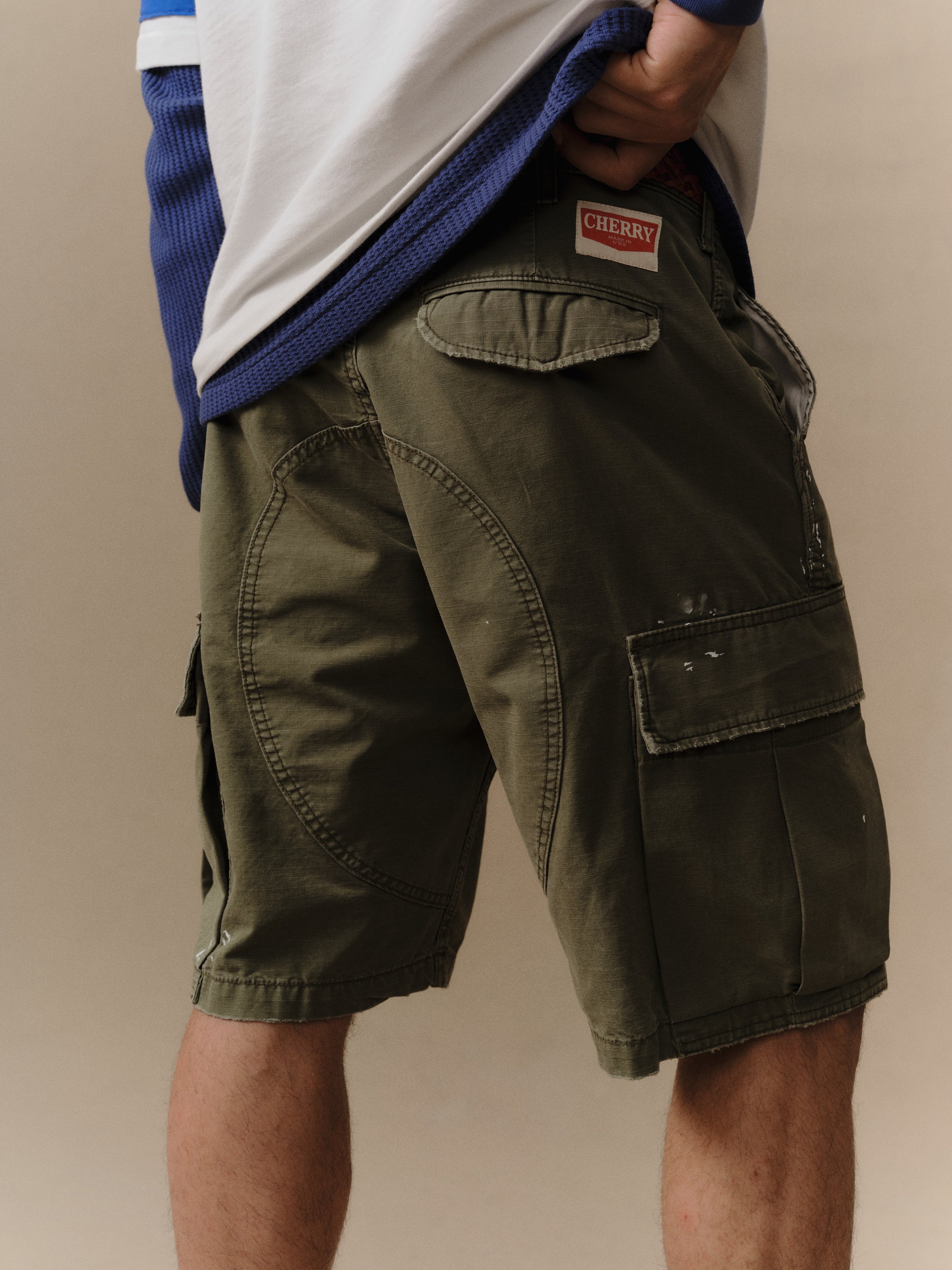 Wide Leg Cargo Shorts (Army Green) - Image 5