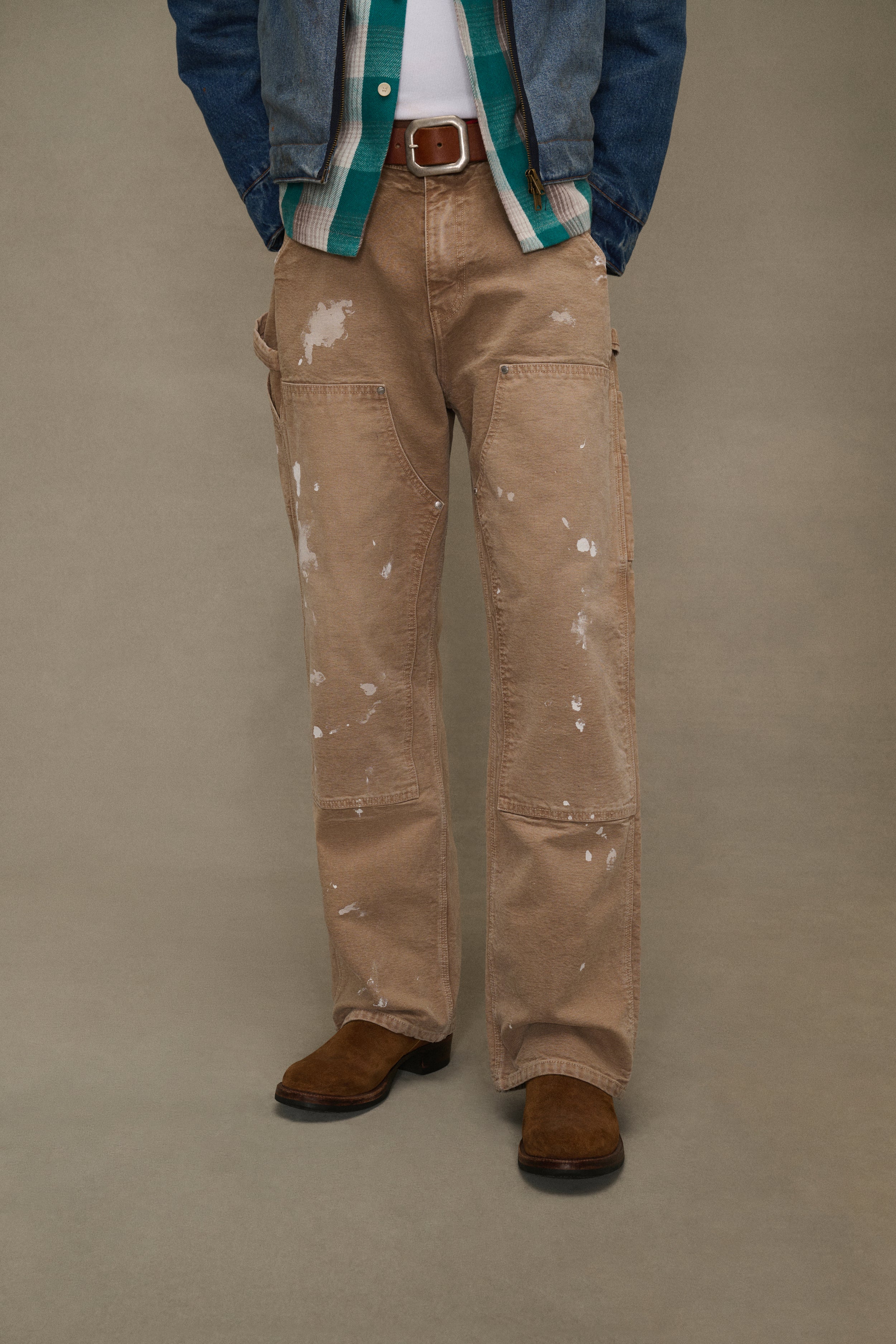 Wide Leg Double Knees Pants (Tan) - Image 3