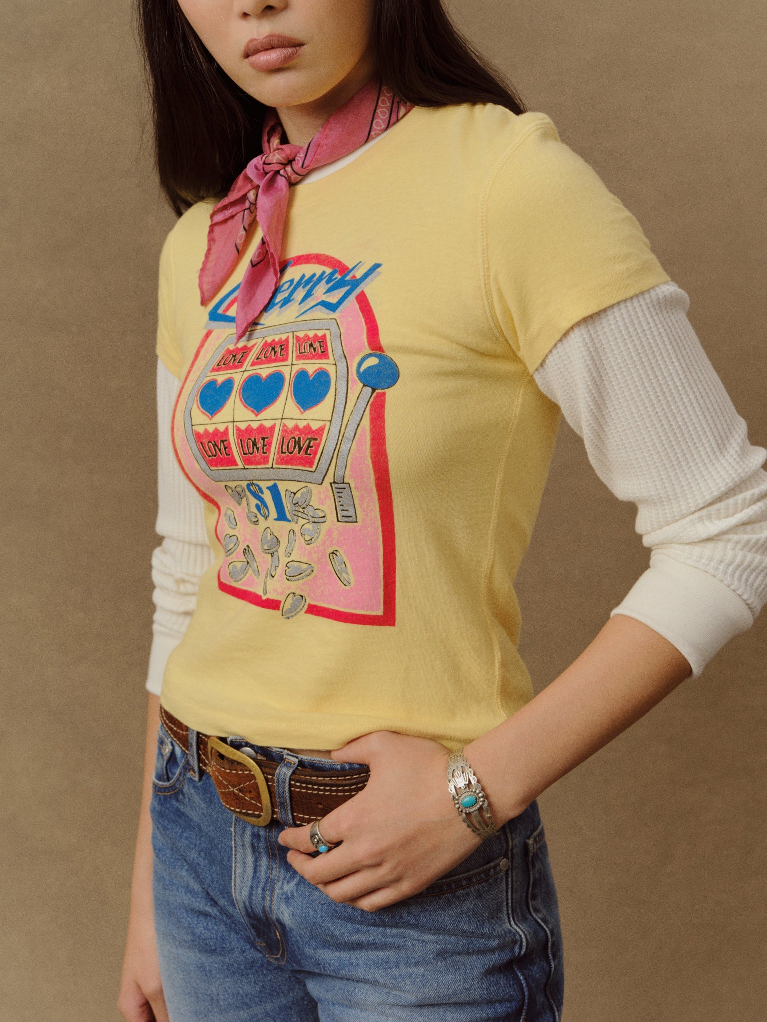 Women's Slot Machine Fitted Baby Tee (Butter Yellow) - Image 5