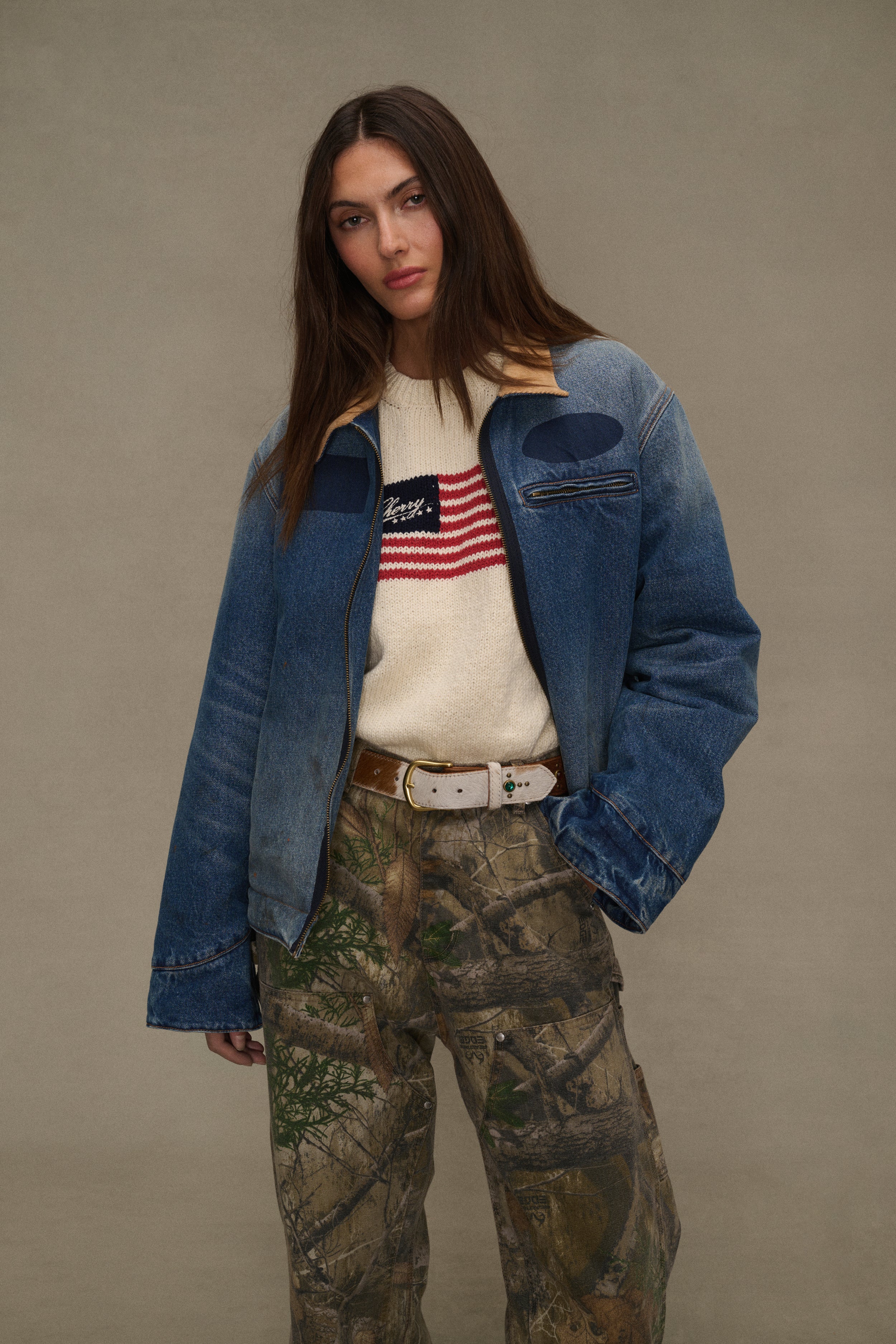 Women's American Flag Crewneck (Cream) - Image 4