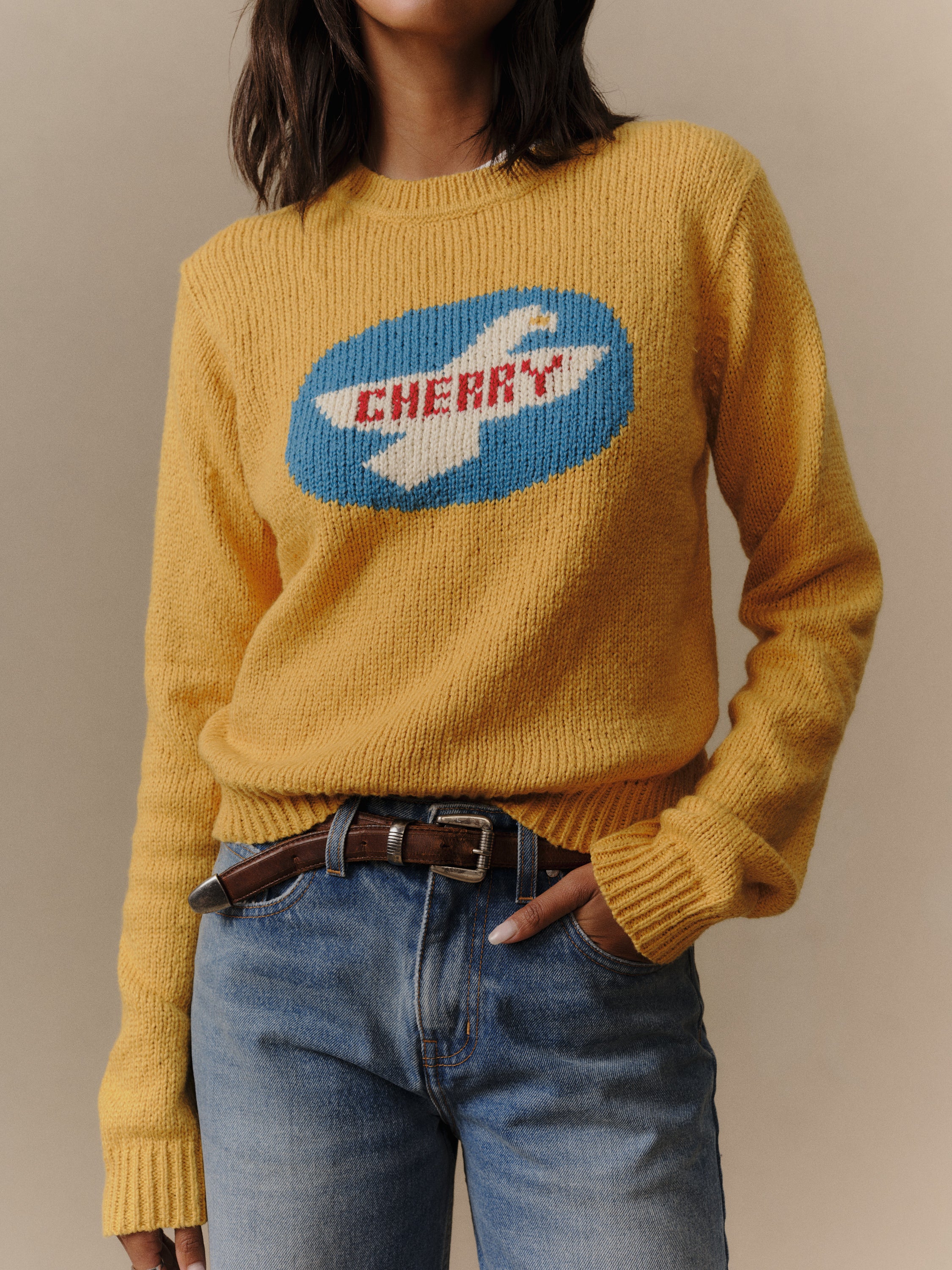Women's Knit Wings Crew (Sun Yellow) - Image 3